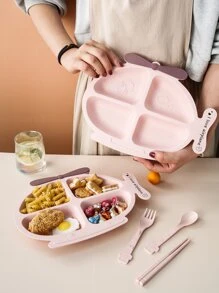 Set 1 pieza plato de dibujos animados con 3 piezas cubiertos - Rosa - Ver 1