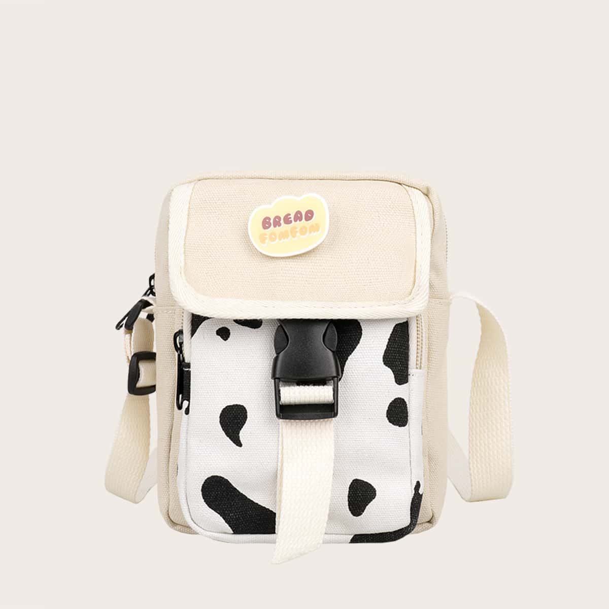 

Cow Print Canvas Crossbody Bag, Beige