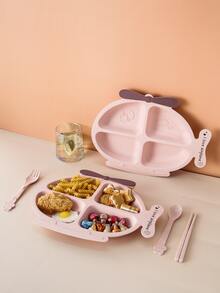 Set 1 pieza plato de dibujos animados con 3 piezas cubiertos - Rosa - Ver 3