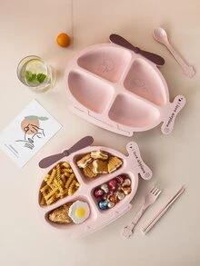 Set 1 pieza plato de dibujos animados con 3 piezas cubiertos - Rosa - Ver 4