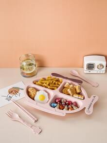 Set 1 pieza plato de dibujos animados con 3 piezas cubiertos - Rosa - Ver 5