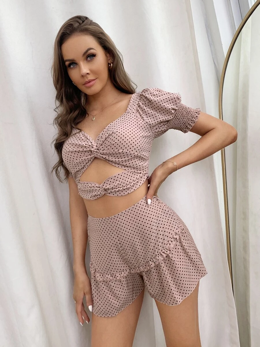 SHEIN VCAY Áo nữ Cắt ra Chấm bi Gợi cảm - Nhiều màu - Xem 1