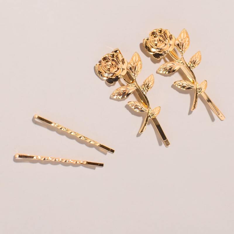 

4pcs Flower Decor Bobby Pin, Gold