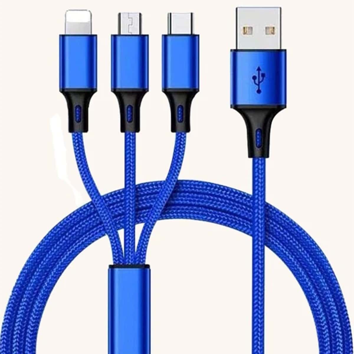 

3 In 1 Braided Data Cable, Blue
