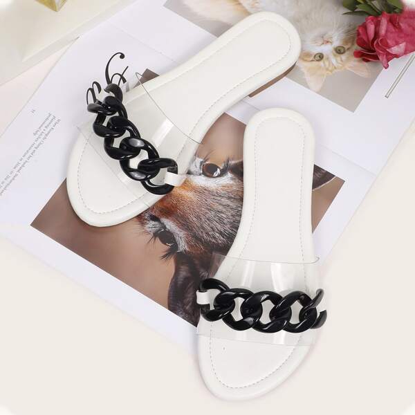 

Chain Decor Clear Slide Sandals