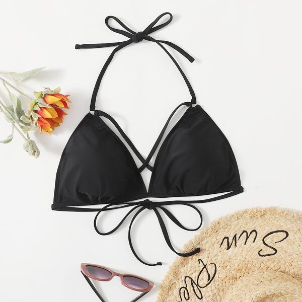 

Plus Criss Cross Halter Bikini Top, Black