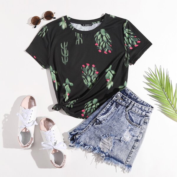 

Cactus Print Top, Black