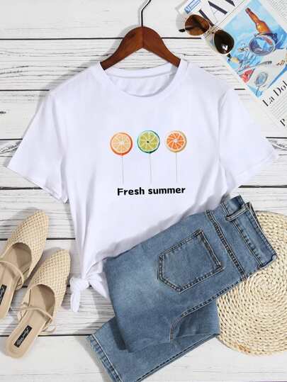 Letter & Lemon Print Tee