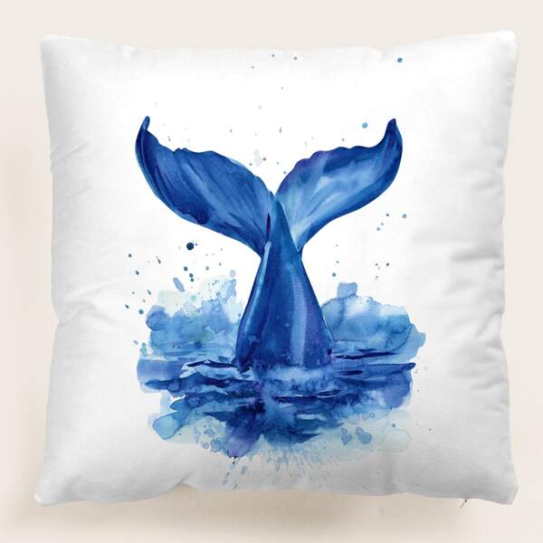 

Whale Tail Print Cushion Cover Without Filler, Blue