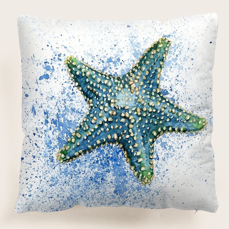 

Starfish Print Cushion Cover Without Filler, Multicolor