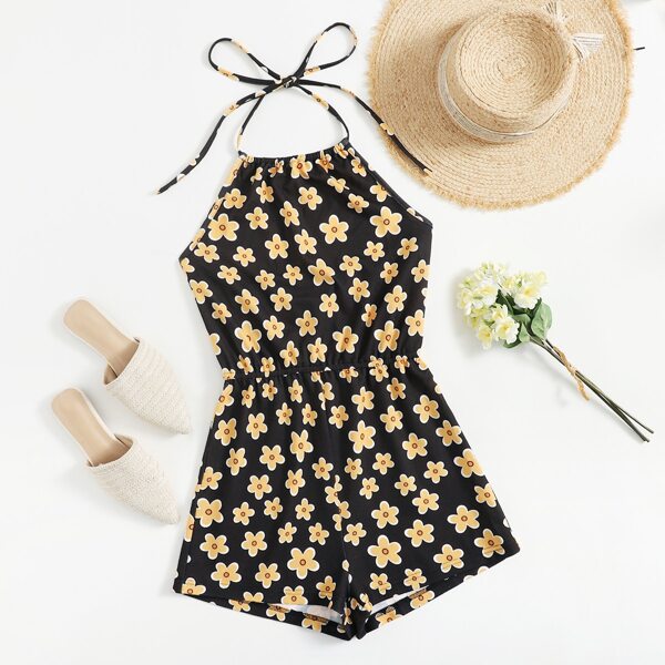

Floral Print Halter Romper, Multicolor