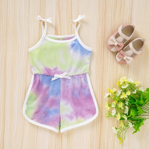 

Baby Girl Tie Dye Bow Cami Romper, Multicolor