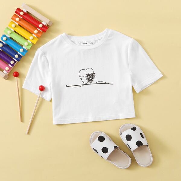 

Girls Heart Print Crop Top, White