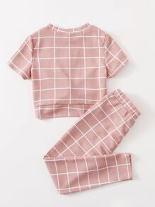 SHEIN Bộ hai mảnh Gái xoắn lại Sọc ca rô Giải trí - Bụi hồng - Xem 2