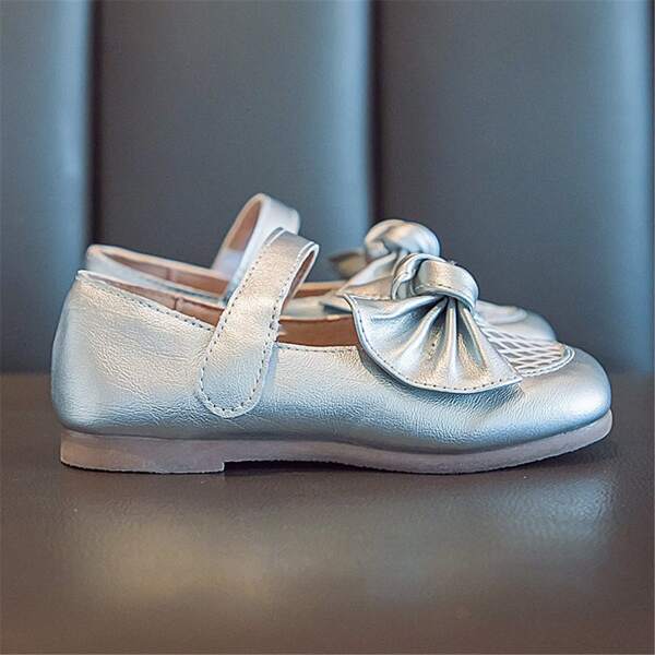 

Toddler Girls Bow Decor Velcro Strap Flats, Silver