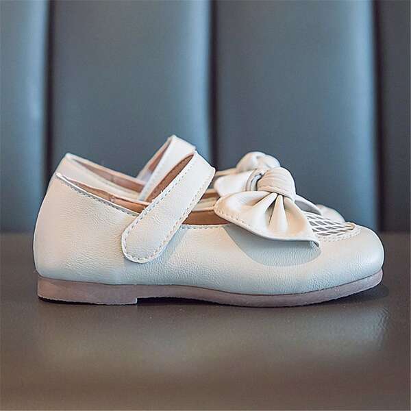 

Toddler Girls Bow Decor Velcro Strap Flats, Beige