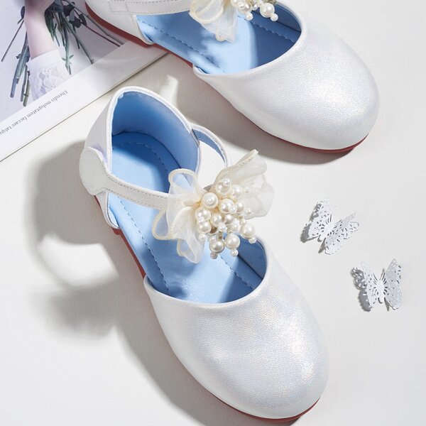 

Toddler Girls Faux Pearl Decor Flats, White