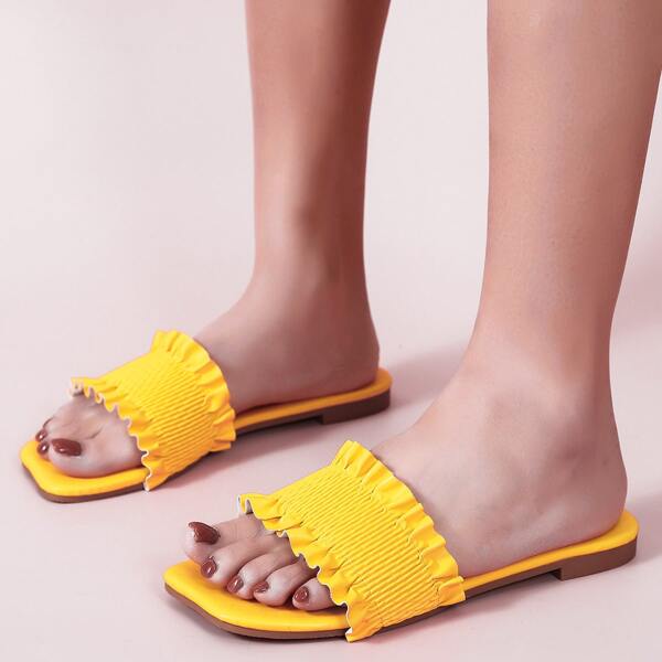 

Frill Trim Slide Sandals, Yellow