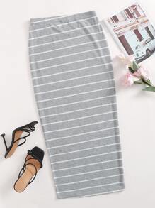 SHEIN EZwear Striped Bodycon Skirt - Light Grey - View 1