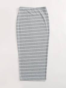 SHEIN EZwear Striped Bodycon Skirt - Light Grey - View 2
