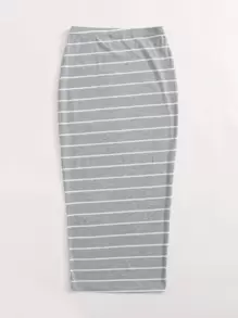 SHEIN EZwear Striped Bodycon Skirt - Light Grey - View 3