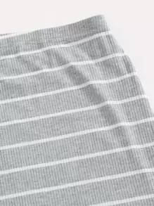 SHEIN EZwear Striped Bodycon Skirt - Light Grey - View 4