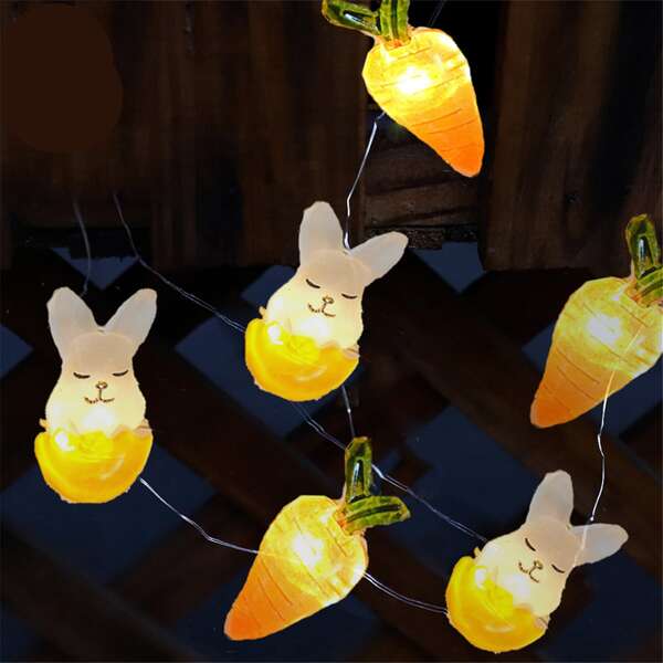 

1pc Easter String Light With 10pcs Rabbit Bulb, Yellow