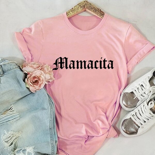 

Letter Graphic Round Neck Tee, Baby pink
