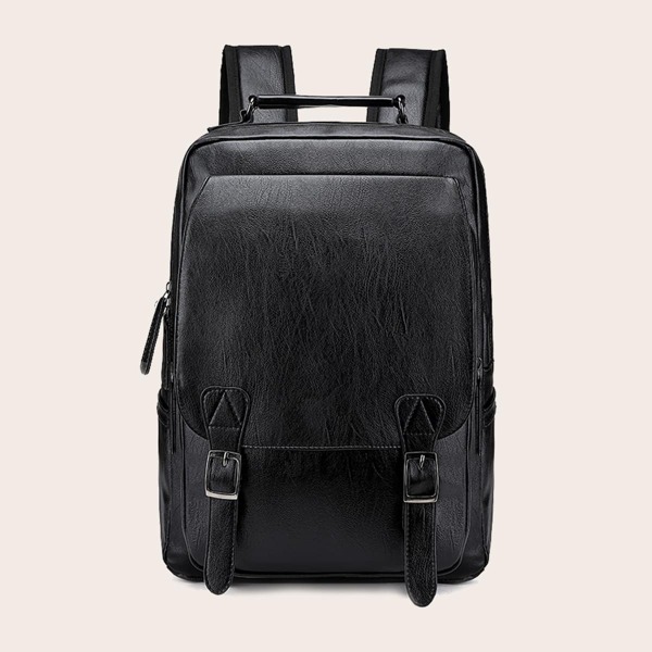 

Men Double Buckle Design Backpack, Black