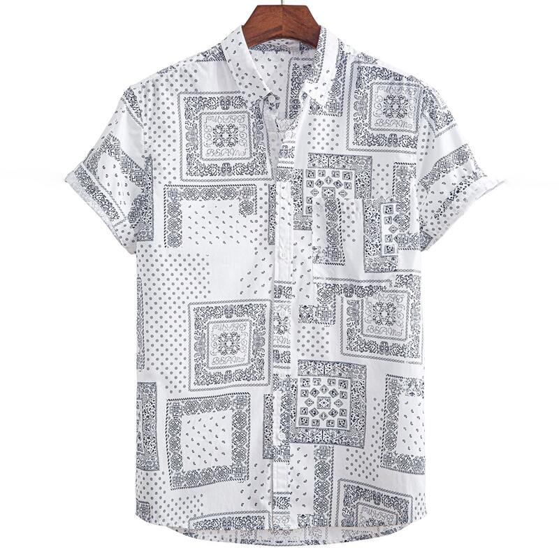 

Guys Scarf Print Button Up Shirt, Black and white