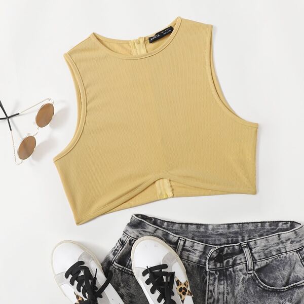 

Zip Up Back Tank Top, Yellow