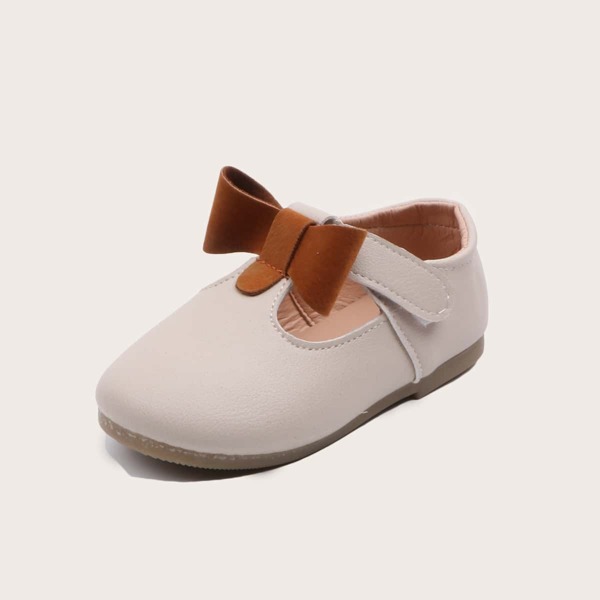 

Toddler Girls Bow Decor Velcro Strap Flats, Beige