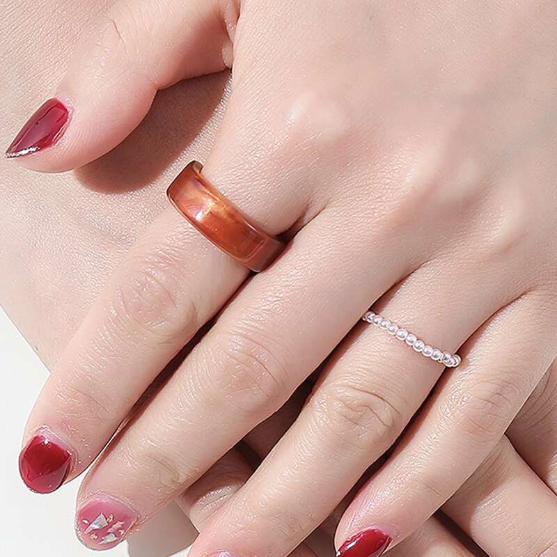 

2pcs Faux Pearl Ring, Multicolor