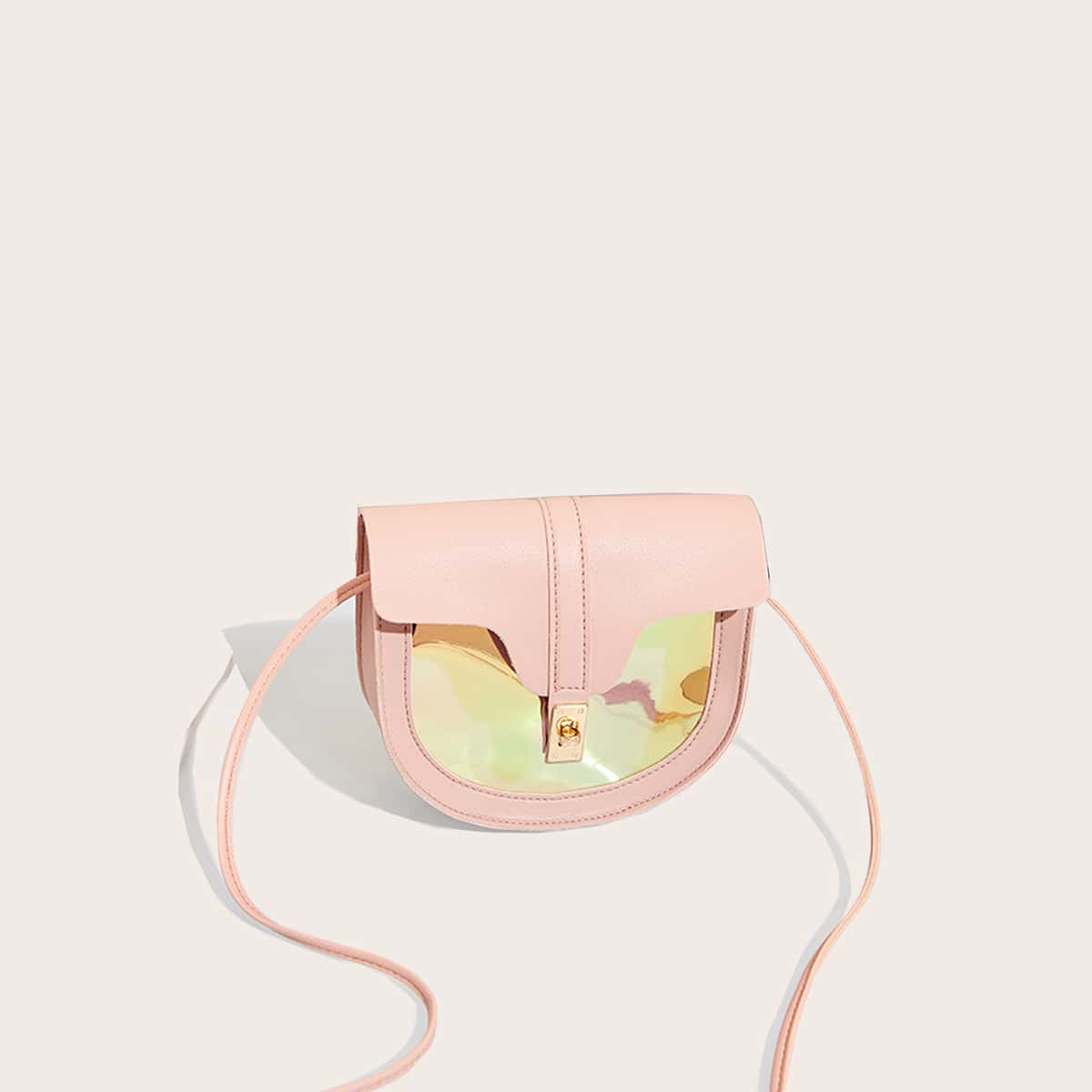 

Holographic Decor Saddle Bag, Pink