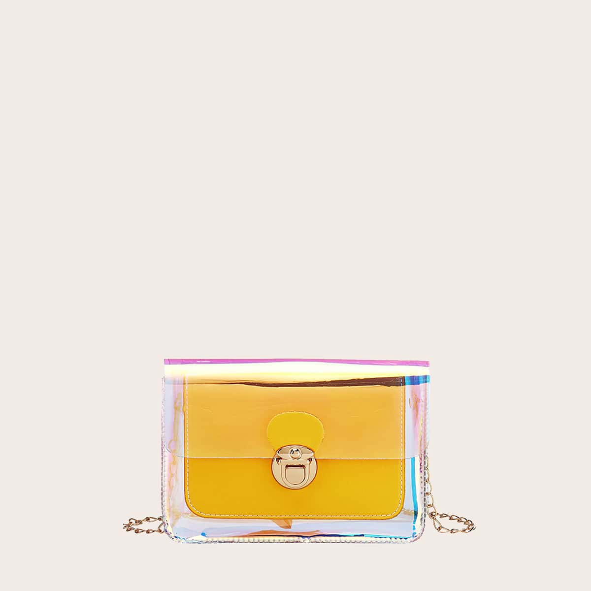 

Holographic Chain Crossbody Bag, Yellow