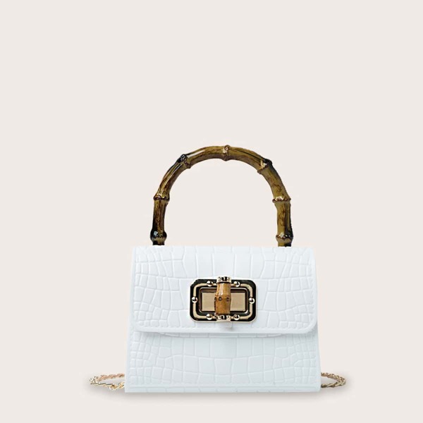 

Mini Croc Embossed Satchel Bag, White