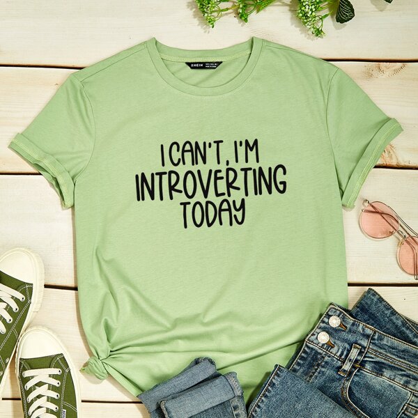 

Slogan Graphic Short Sleeve Tee, Mint green
