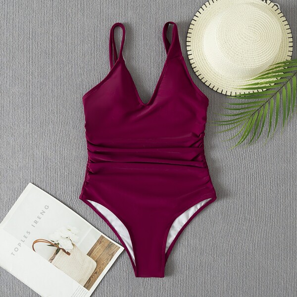 

Ruched One Piece Swimsuit, Burgundy
