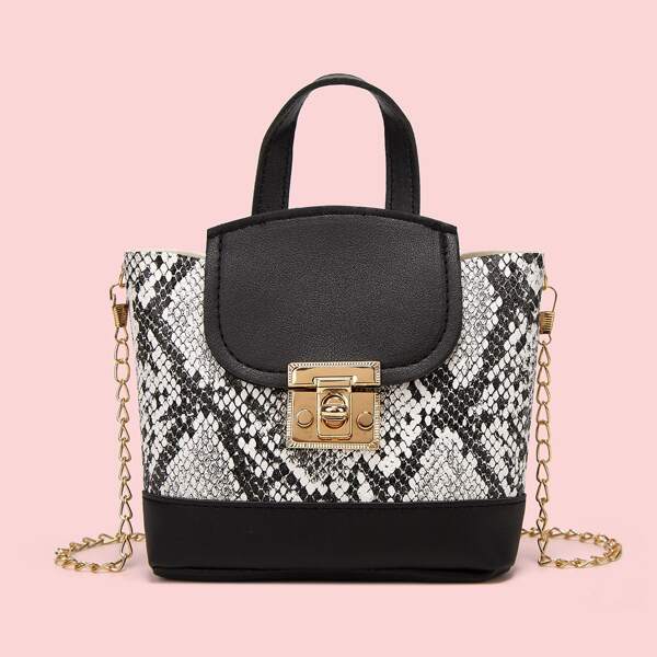 

Snakeskin Print Twist Lock Chain Bag, Multicolor