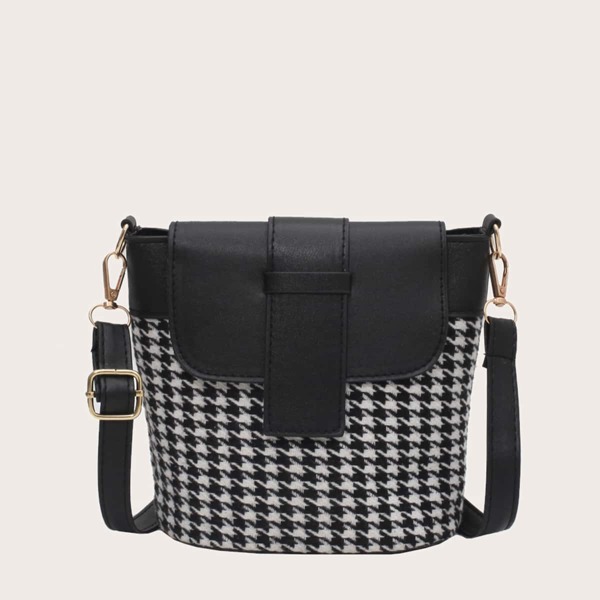 

Houndstooth Bucket Bag, Black
