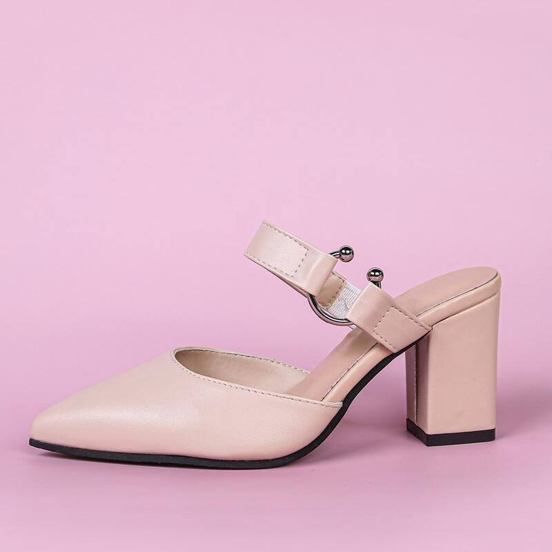

Point Toe Chunky Heeled Mule Heels, Pink