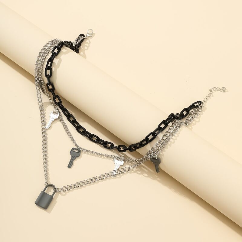 

Colorblock Key & Lock Layered Necklace, Multicolor