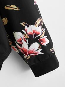 SHEIN LUNE Plus Floral Print Raglan Sleeve Tee - Black - View 4