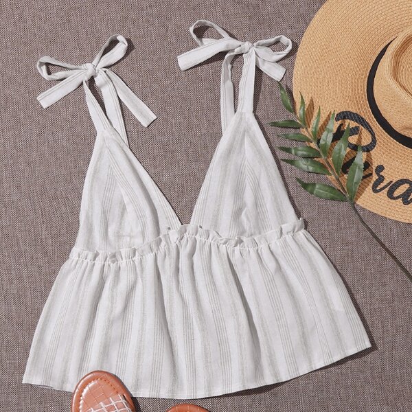 

Tie Shoulder Peplum Cami Top, White