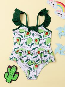 Bañador una pieza fruncido con estampado de aguacate - Multicolor - Ver 1