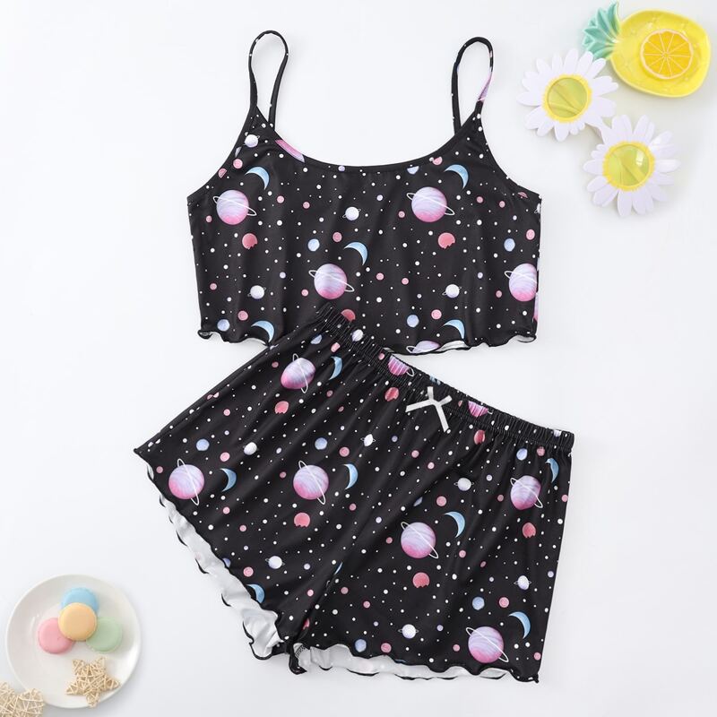 

Galaxy Print Bow Pajama Set, Multicolor