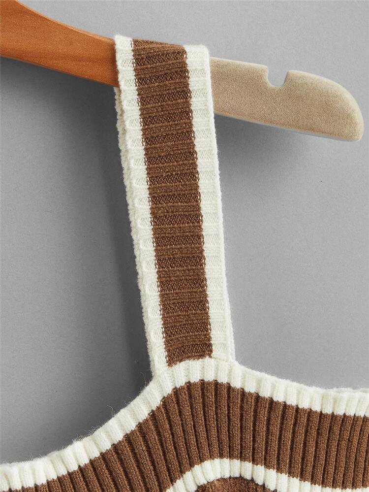Striped Crop Knit Top - Coffee Brown - View 4