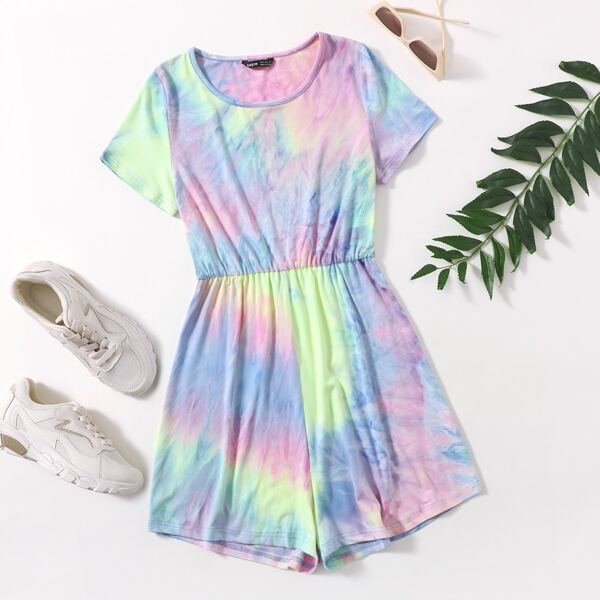 

Scoop Neck Tie Dye Romper, Multicolor