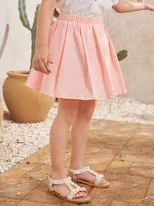 SHEIN Toddler Girls Heart Embroidery Skater Skirt - Coral Pink - View 3