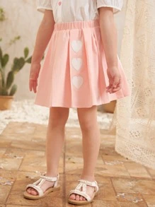 SHEIN Toddler Girls Heart Embroidery Skater Skirt - Coral Pink - View 4